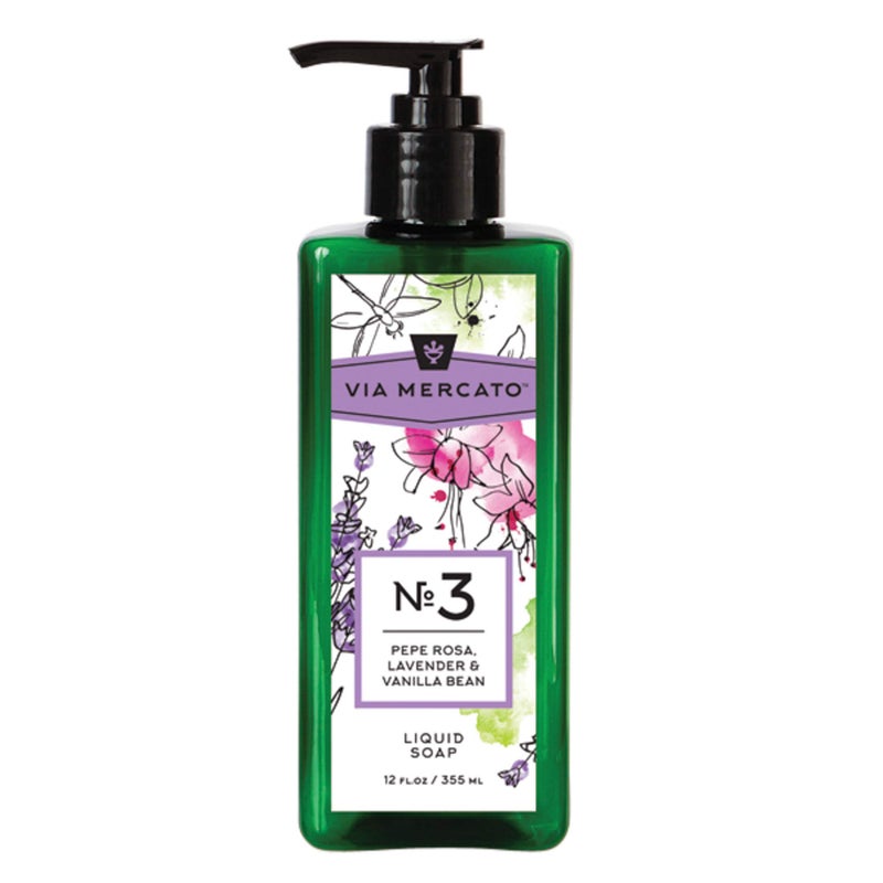 Via Mercato Liquid Soap, Shea Butter Enriched (12 oz), No. 3 - Pepe Rose, Lavender & Vanilla Bean - Image 1